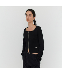 SOLID SQUARE-NECK ZIP-UP - BLACK