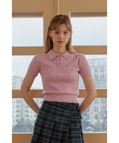ANOETIC(アノエティック)の「ANC CABLE COLLAR KNIT_PINK(ニット/セーター・レディース・ピンク・FREE)」の2枚目の写真