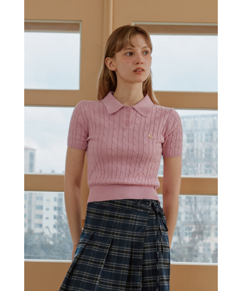 ANOETIC(アノエティック)の「ANC CABLE COLLAR KNIT_PINK(ニット/セーター・レディース・ピンク・FREE)」の3枚目の写真