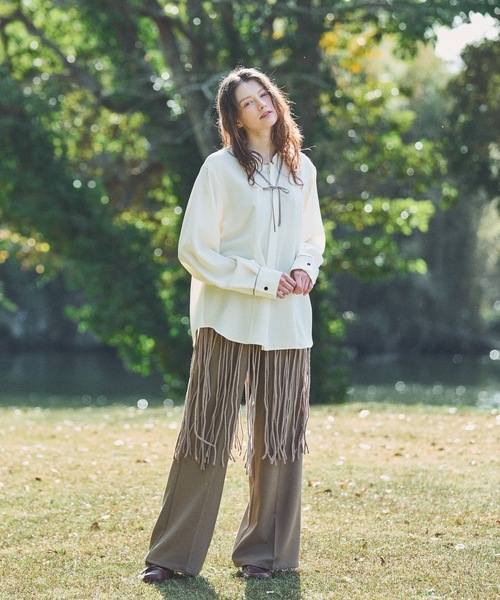 CASPER JOHN（キャスパージョン）の「String tie band collar shirts/ストリングタイバンドカラーシャツ（シャツ/ブラウス・メンズ・ホワイト/チャコールグレー・MEDIUM/LARGE/SMALL/X-SMALL）」の4枚目の写真