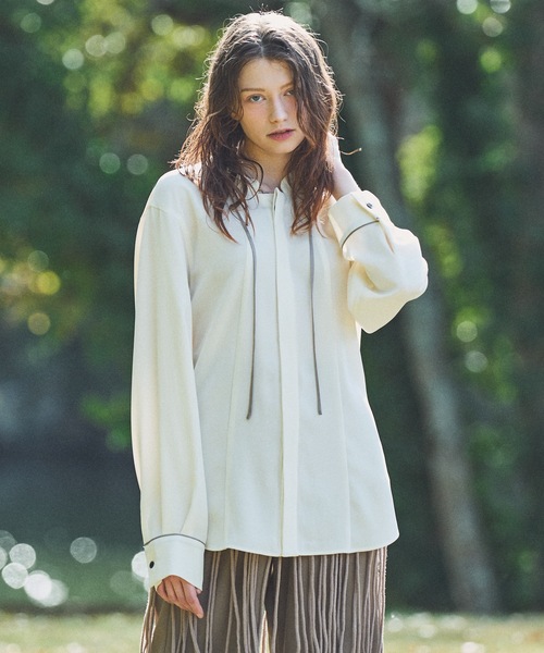 CASPER JOHN（キャスパージョン）の「String tie band collar shirts/ストリングタイバンドカラーシャツ（シャツ/ブラウス・メンズ・ホワイト/チャコールグレー・MEDIUM/LARGE/SMALL/X-SMALL）」の3枚目の写真