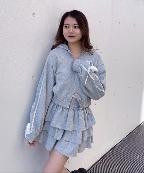 one way（ワンウェイ）の「レースラインパーカー（その他アウター・レディース・グレー/チャコールグレー/ホワイト・FREE）」の5枚目の写真