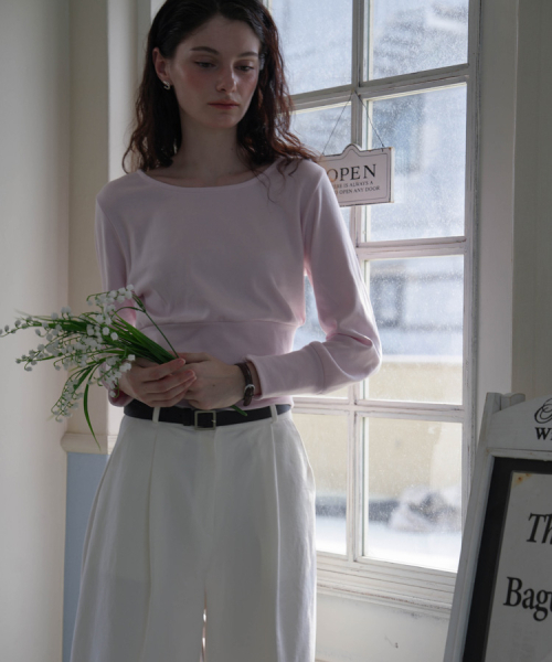 DEHEVE（デヘヴェ）の「Slim U-neck Long Sleeve [Pink]（Tシャツ/カットソー・レディース・PINK・FREE）」の5枚目の写真