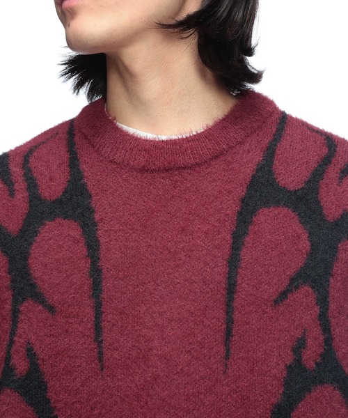 SAKAZEN(サカゼン)の「Cathy's Closet (キャシーズ クロセット) フェザー ジャガード クルーネック ニット 52706002(ニット/セーター・メンズ・ワイン/ブラック×レッド/ホワイト/ホワイト×ブラック・M/L)」の11枚目の写真