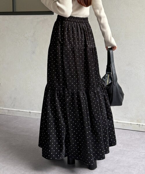 Thevon(ゼボン)の「ドットベロアティアードスカート(スカート・レディース・ブラック/ブラウン・FREE)」の5枚目の写真