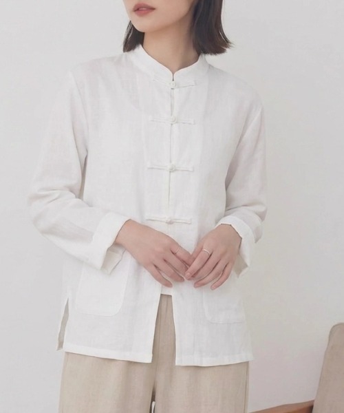 cammie(キャミー)の「チャイナボタンデザインシャツ(シャツ/ブラウス・レディース・ホワイト/ブラック・M/L)」の5枚目の写真