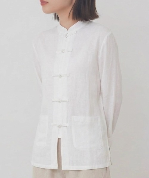 cammie(キャミー)の「チャイナボタンデザインシャツ(シャツ/ブラウス・レディース・ホワイト/ブラック・M/L)」の7枚目の写真