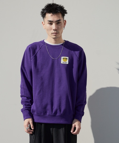 DIET BUTCHER SLIM SKIN(ダイエットブッチャースリムスキン)の「DIET BUTCHER SLIM SKIN/ダイエットブッチャースリムスキン RADIAL SWEAT ワッペンロゴ クルーネック スウェット トレーナー(スウェット・メンズ・パープル/グリーン/グレー/ブルー/オリーブ/ライトピンク・S/M)」の9枚目の写真