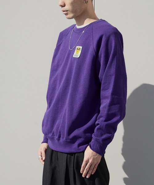 DIET BUTCHER SLIM SKIN(ダイエットブッチャースリムスキン)の「DIET BUTCHER SLIM SKIN/ダイエットブッチャースリムスキン RADIAL SWEAT ワッペンロゴ クルーネック スウェット トレーナー(スウェット・メンズ・パープル/グリーン/グレー/ブルー/オリーブ/ライトピンク・S/M)」の8枚目の写真