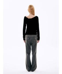 EYELET BOOTCUT PANTS_CHARCOAL