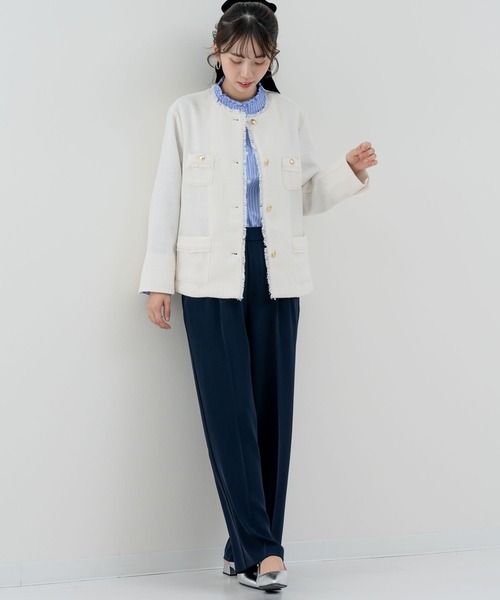 ANNA LUNA(アンナルナ)の「【ANNA LUNA】オケージョン にも◎ 羽織るだけで品よく決まる、華やか ツイードジャケット(ノーカラージャケット・レディース・オフホワイト/ブラック/ネイビー・MEDIUM)」の13枚目の写真