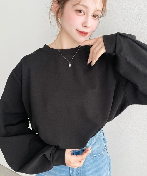 moment+（モーメントプラス）の「しわになりにくい長袖ストレッチジョーゼットTブラウス（Tシャツ/カットソー・レディース・ブラック/ネイビー/オフホワイト・M/L）」の10枚目の写真