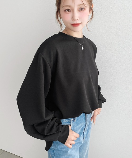 moment+（モーメントプラス）の「しわになりにくい長袖ストレッチジョーゼットTブラウス（Tシャツ/カットソー・レディース・ブラック/ネイビー/オフホワイト・M/L）」の11枚目の写真