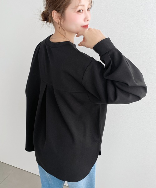 moment+（モーメントプラス）の「しわになりにくい長袖ストレッチジョーゼットTブラウス（Tシャツ/カットソー・レディース・ブラック/ネイビー/オフホワイト・M/L）」の13枚目の写真