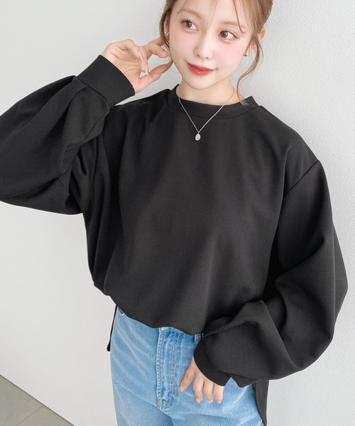 moment+（モーメントプラス）の「しわになりにくい長袖ストレッチジョーゼットTブラウス（Tシャツ/カットソー・レディース・ブラック/ネイビー/オフホワイト・M/L）」の12枚目の写真