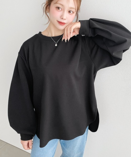 moment+（モーメントプラス）の「しわになりにくい長袖ストレッチジョーゼットTブラウス（Tシャツ/カットソー・レディース・ブラック/ネイビー/オフホワイト・M/L）」の8枚目の写真