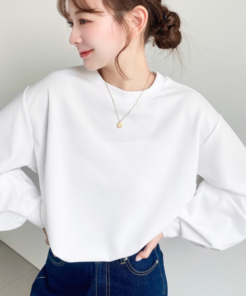moment+（モーメントプラス）の「しわになりにくい長袖ストレッチジョーゼットTブラウス（Tシャツ/カットソー・レディース・ブラック/ネイビー/オフホワイト・M/L）」の22枚目の写真