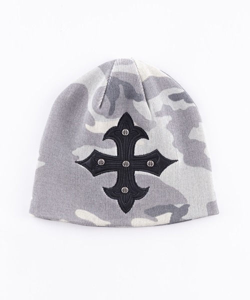 セール】ビーニー｜Camouflage Cross Leather Patch Beanie｜SUPPLIER