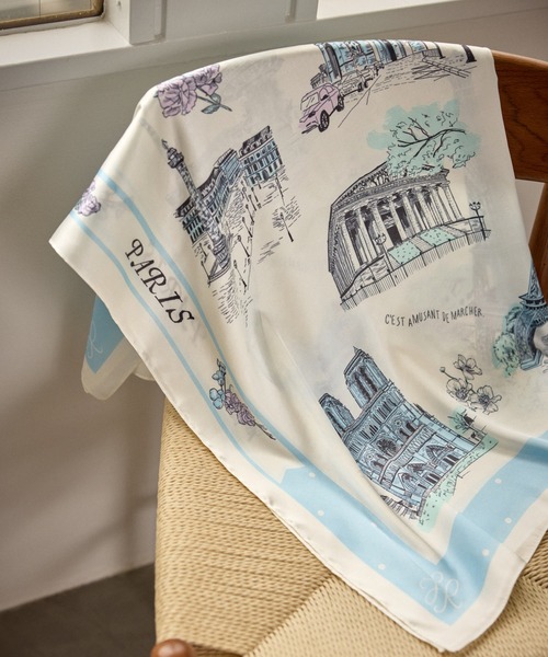 ROPE' PICNIC(ロペピクニック)の「シティーパターンスカーフ 90cm(バンダナ/スカーフ・レディース・ベージュ/サックスブルー/オレンジ系その他・FREE)」の2枚目の写真