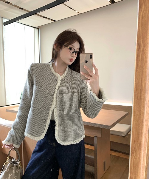 NoBelle(ノベル)の「フリルツイードジャケット フリンジデザイン羽織(その他アウター・レディース・ホワイト・M/L)」の4枚目の写真