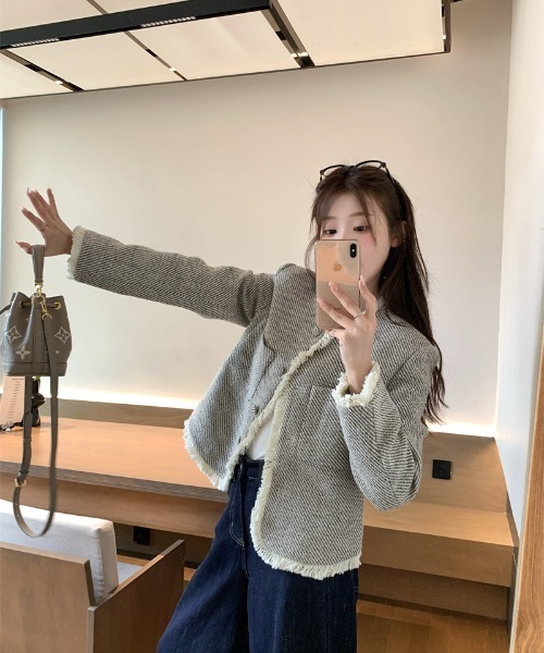 NoBelle(ノベル)の「フリルツイードジャケット フリンジデザイン羽織(その他アウター・レディース・ホワイト・M/L)」の3枚目の写真