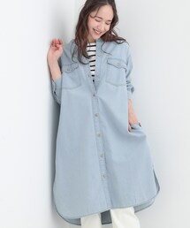 SHOO・LA・RUE | 【ライトオンスデニム/S-LL】体型カバーにも ロングデニムシャツワンピース(ワンピース)