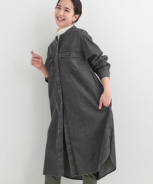 SHOO・LA・RUE(シューラルー)の「【ライトオンスデニム/S-LL】体型カバーにも ロングデニムシャツワンピース(ワンピース・レディース・ブラック/ライトブルー/ブルー系その他・02/01/04/03)」の1枚目の写真