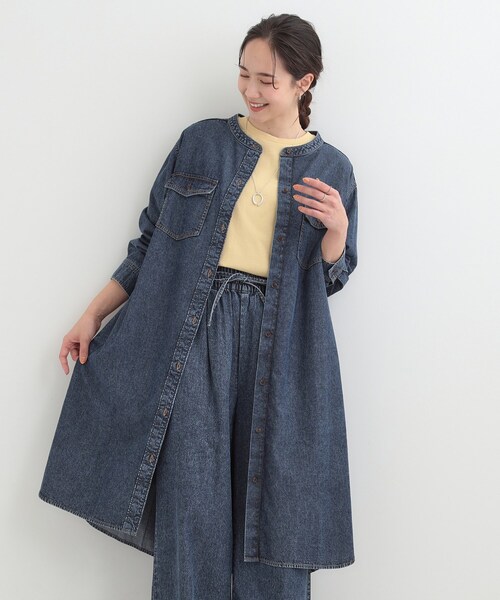 SHOO・LA・RUE(シューラルー)の「【ライトオンスデニム/S-LL】体型カバーにも ロングデニムシャツワンピース(ワンピース・レディース・ブラック/ライトブルー/ブルー系その他・02/01/04/03)」の4枚目の写真