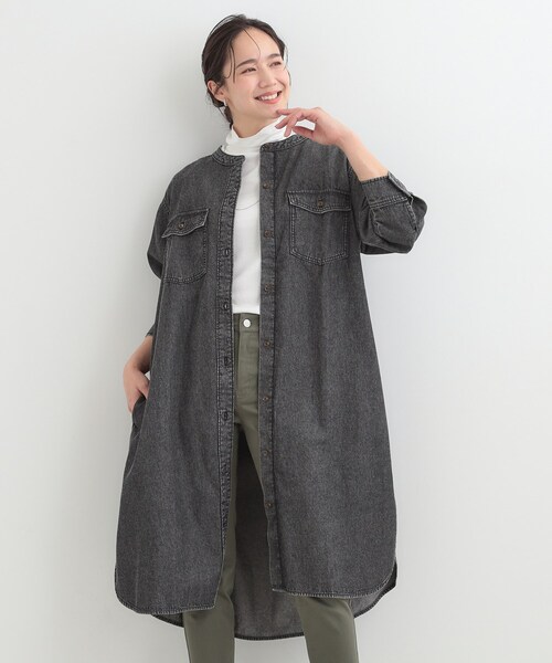 SHOO・LA・RUE(シューラルー)の「【ライトオンスデニム/S-LL】体型カバーにも ロングデニムシャツワンピース(ワンピース・レディース・ブラック/ライトブルー/ブルー系その他・02/01/04/03)」の5枚目の写真