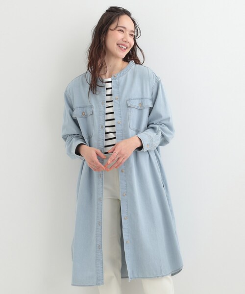 SHOO・LA・RUE(シューラルー)の「【ライトオンスデニム/S-LL】体型カバーにも ロングデニムシャツワンピース(ワンピース・レディース・ブラック/ライトブルー/ブルー系その他・02/01/04/03)」の9枚目の写真