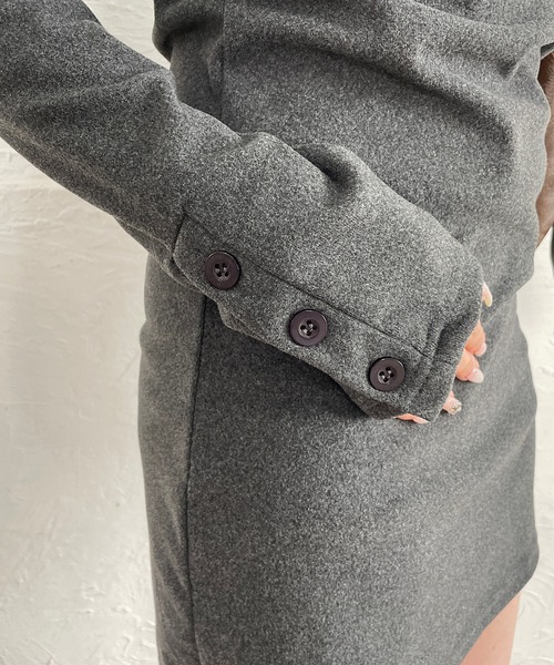 ROGER AND RAW（ロジャーアンドロウ）の「ヘンリーネック長袖ミニワンピース（ワンピース・レディース・ブラウン/チャコールグレー・FREE）」の14枚目の写真