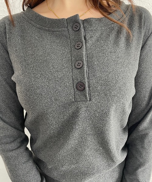 ROGER AND RAW（ロジャーアンドロウ）の「ヘンリーネック長袖ミニワンピース（ワンピース・レディース・ブラウン/チャコールグレー・FREE）」の15枚目の写真