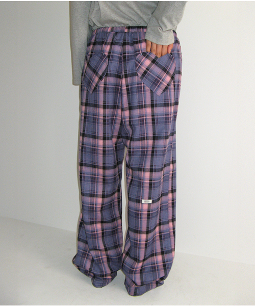 RONRON(ロンロン)の「BACK HEART POCKET CHECK PANTS PURPLE(その他パンツ・レディース・その他・FREE)」の1枚目の写真