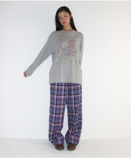 RONRON(ロンロン)の「BACK HEART POCKET CHECK PANTS PURPLE(その他パンツ・レディース・その他・FREE)」の3枚目の写真