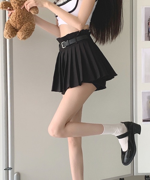 semuse(セミューズ)の「ベルト付きレイヤード風プリーツミニスカート(スカート・レディース・ホワイト/ブラック・S/M/L)」の10枚目の写真