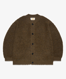 Wool boucle round neck cardigan_Brown