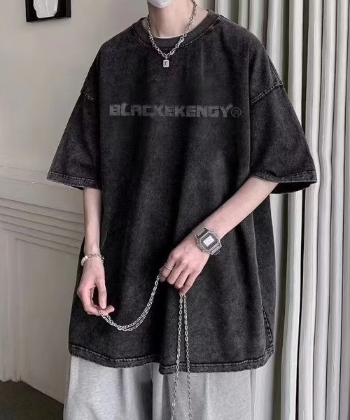 SHEPP(シープ)の「【UNISEX】ヴィンテージ風ウォッシュド加工 ストリート ビッグシルエットT ハーフスリーブ(Tシャツ/カットソー・メンズ・ブラック・M/L)」の3枚目の写真