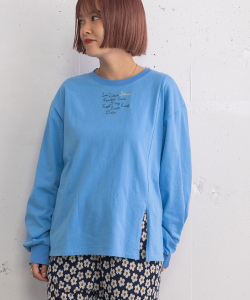 POU DOU DOU(プードゥドゥ)の「スリットデザインロゴ刺繍ロンT(Tシャツ/カットソー・レディース・オフホワイト/ブルー/ネイビー・3)」の12枚目の写真