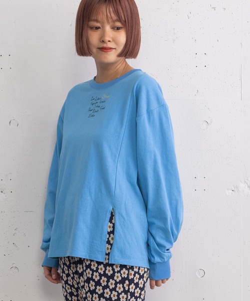 POU DOU DOU(プードゥドゥ)の「スリットデザインロゴ刺繍ロンT(Tシャツ/カットソー・レディース・オフホワイト/ブルー/ネイビー・3)」の13枚目の写真