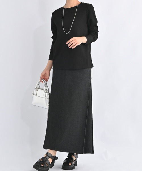 aunt lily(アントリリー)の「チュールコンビラウンドネックプルオーバー レイヤード 透け感 サムホール 指だし インナー(Tシャツ/カットソー・レディース・ブラック/オフホワイト・M/3L/LL/L/S)」の13枚目の写真