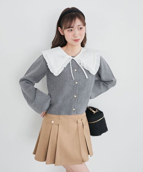 MAJESTIC LEGON（マジェスティックレゴン）の「フリルカラーセットニットカーディガン（カーディガン/ボレロ・レディース・ネイビー/アイボリー/グレー・MEDIUM）」の18枚目の写真