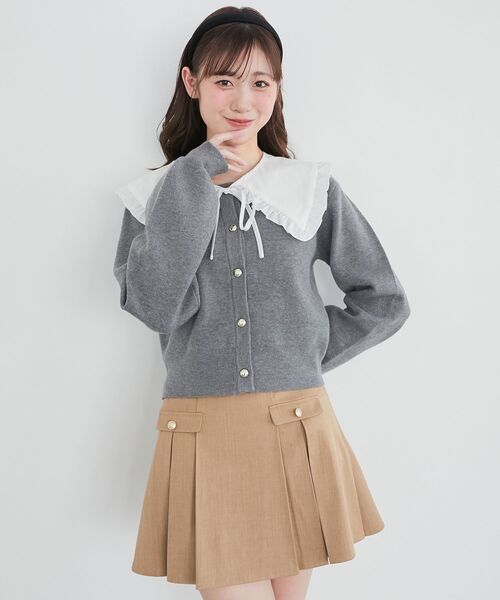 MAJESTIC LEGON（マジェスティックレゴン）の「フリルカラーセットニットカーディガン（カーディガン/ボレロ・レディース・ネイビー/アイボリー/グレー・MEDIUM）」の19枚目の写真