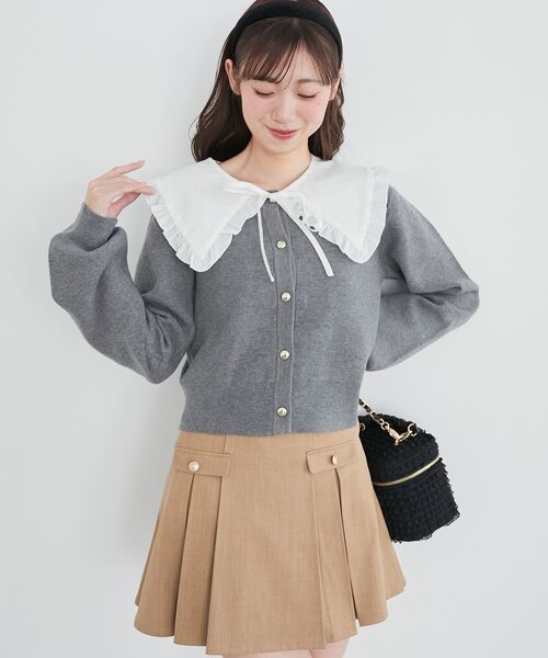 MAJESTIC LEGON（マジェスティックレゴン）の「フリルカラーセットニットカーディガン（カーディガン/ボレロ・レディース・ネイビー/アイボリー/グレー・MEDIUM）」の20枚目の写真