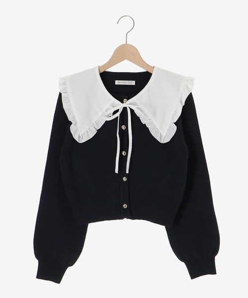 MAJESTIC LEGON（マジェスティックレゴン）の「フリルカラーセットニットカーディガン（カーディガン/ボレロ・レディース・ネイビー/アイボリー/グレー・MEDIUM）」の6枚目の写真