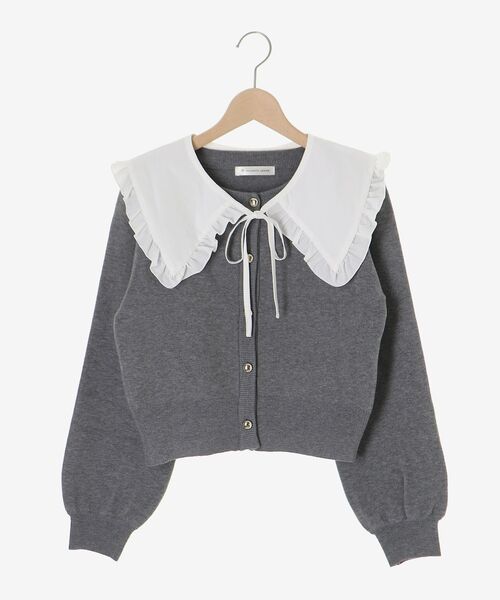 MAJESTIC LEGON（マジェスティックレゴン）の「フリルカラーセットニットカーディガン（カーディガン/ボレロ・レディース・ネイビー/アイボリー/グレー・MEDIUM）」の7枚目の写真