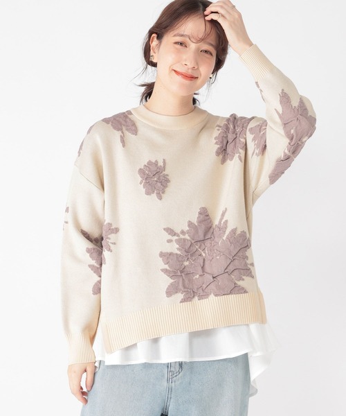 studio CLIP（スタディオクリップ）の「14ゲージフラワーフクレジャガードニット×インナーセット（ニット/セーター・レディース・ライトグレー/ライトベージュ/オフホワイト・FREE）」の2枚目の写真