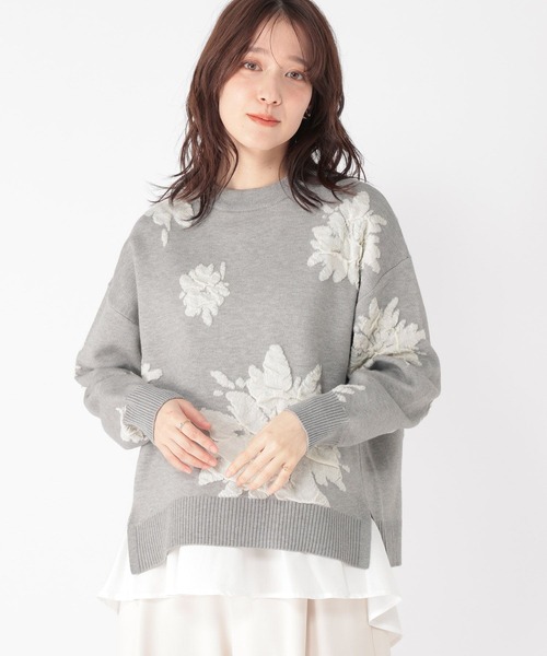 studio CLIP（スタディオクリップ）の「14ゲージフラワーフクレジャガードニット×インナーセット（ニット/セーター・レディース・ライトグレー/ライトベージュ/オフホワイト・FREE）」の3枚目の写真