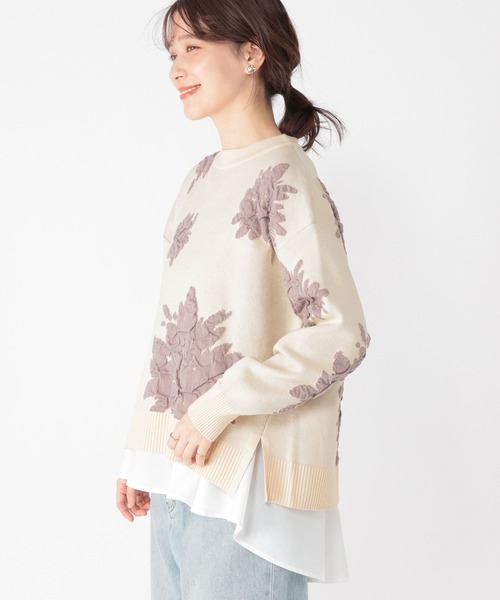 studio CLIP（スタディオクリップ）の「14ゲージフラワーフクレジャガードニット×インナーセット（ニット/セーター・レディース・ライトグレー/ライトベージュ/オフホワイト・FREE）」の5枚目の写真