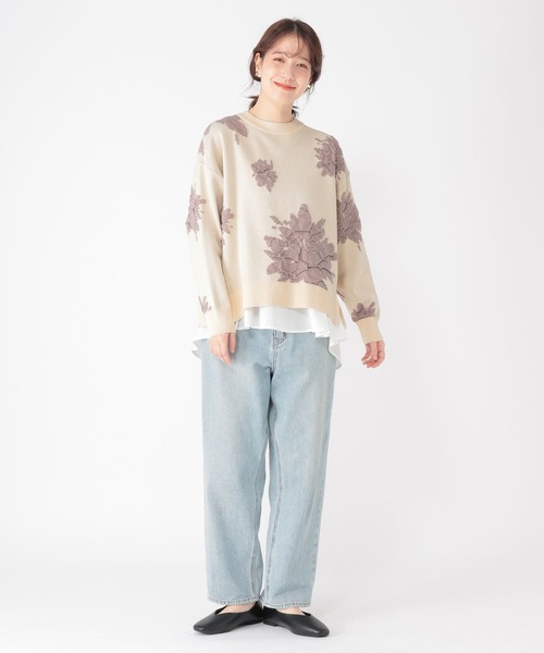 studio CLIP（スタディオクリップ）の「14ゲージフラワーフクレジャガードニット×インナーセット（ニット/セーター・レディース・ライトグレー/ライトベージュ/オフホワイト・FREE）」の6枚目の写真