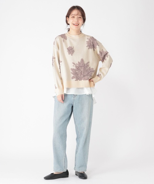 studio CLIP（スタディオクリップ）の「14ゲージフラワーフクレジャガードニット×インナーセット（ニット/セーター・レディース・ライトグレー/ライトベージュ/オフホワイト・FREE）」の7枚目の写真